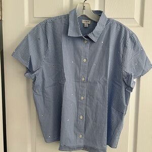 J. Crew Women’s Blue Stripe Short Sleeve Button Up Shirt XXL NWT